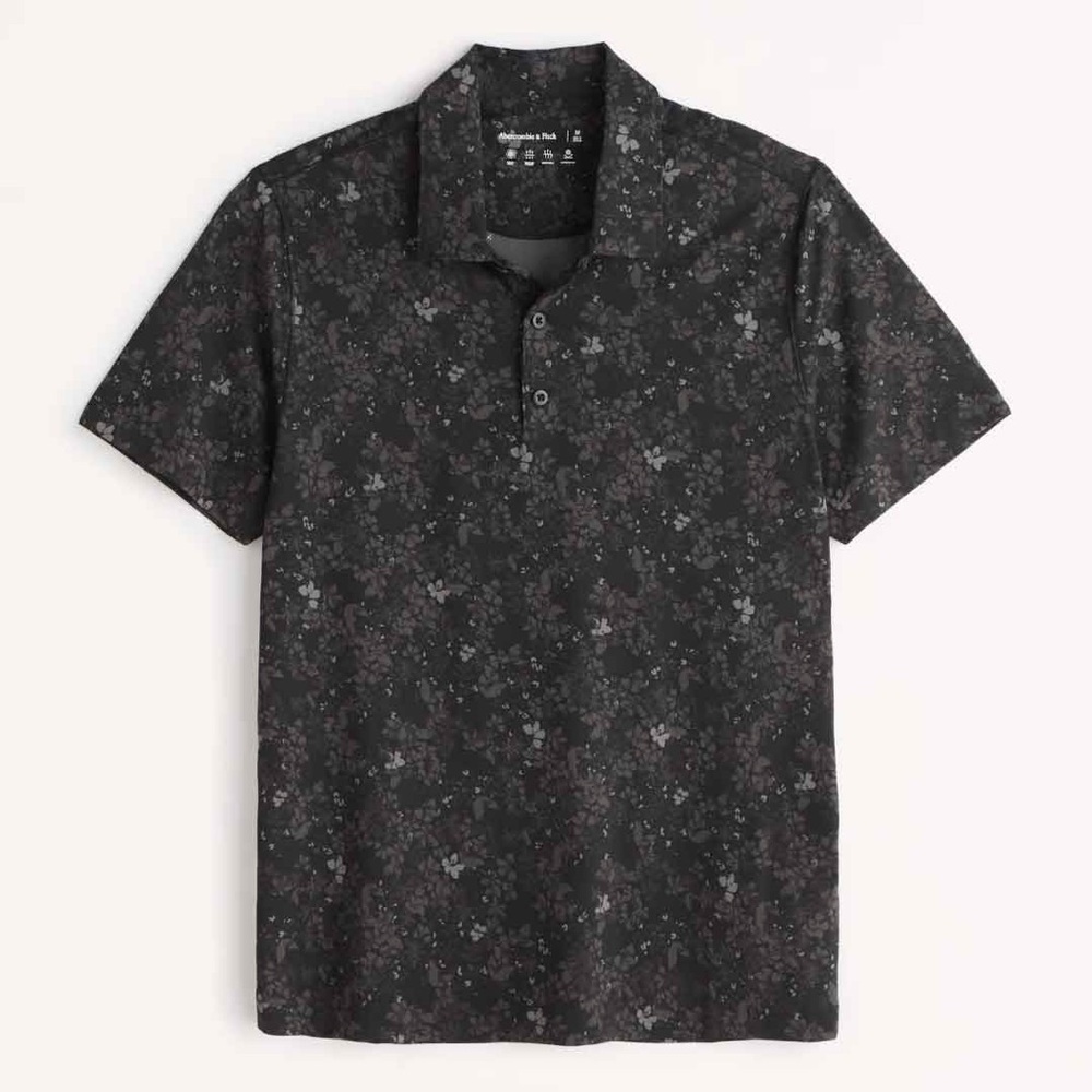 Men's Black Floral Polo Shirt - Abercrombie